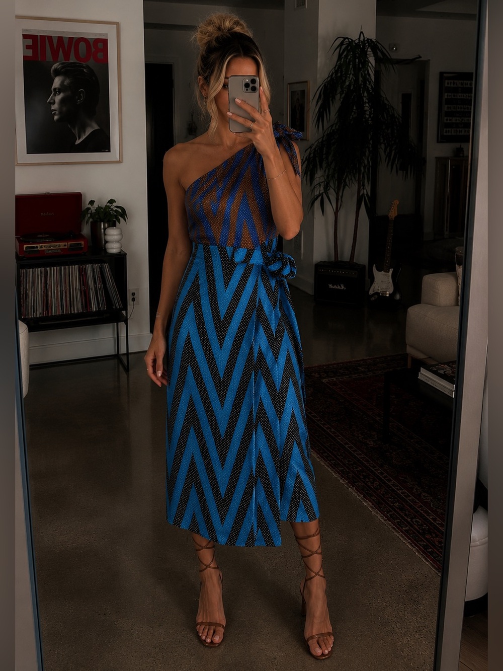 Diane von Furstenberg Silk One Shoulder Scarf Print Midi Dress Womens 14 EUC